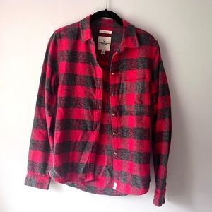 American Eagle Fleece Flannel Red and Grey Plaid